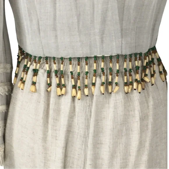 Vintage Sue Wong Linen 2 Piece Suit Jacket Gauchos Linen Wooden Beads size Small - Picture 9 of 16